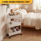 FOCHIER F Utility Slim Storage Cart,3-Tier Rolling Kitchen Office Laundry Room Cart,Mobile Shelving Unit Organizer for Living Room Bathroom Baby Diaper Narrow Places (White, UC-White-7.1inch) - Image 2