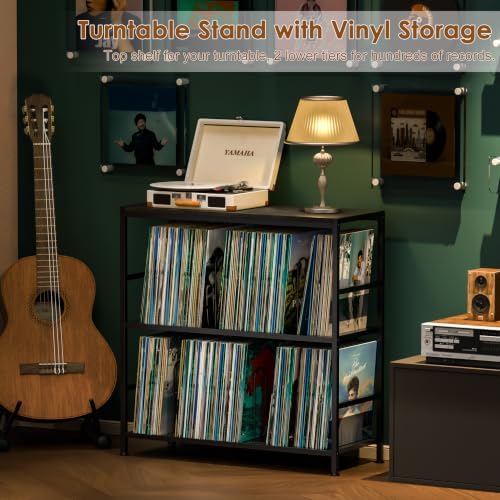 Sonyabecca 3-Tier Record Player Stand with Adjustable Vinyl Storage, Black - Image 5