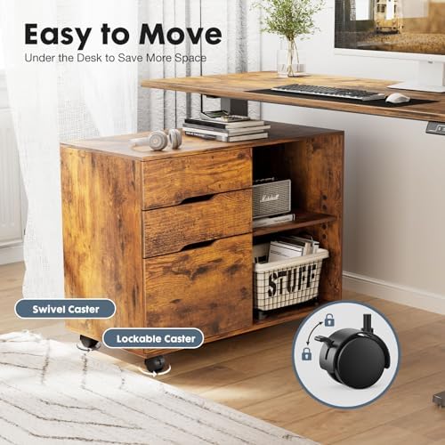 DUMOS File Cabinet with 3 Drawers, Wood Under Desk Storage Printer Stand - Image 6