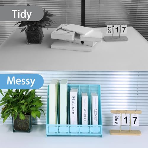 Desk Organizers Metal Magazine File Holder Racks Desktop Folder Storage Binder Organiser Document Organization for Home Office & Classroom,5 Vertical Compartments-Blue - Image 5
