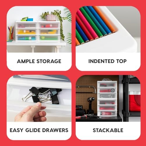 IRIS USA 2-Pack, 3-Drawer Medium Plastic Stacking Desktop Organizer, White - Image 4