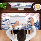Mouse Pad,Large Pink Desk Mat, 4in1 XXL Mousepad + Keyboard Wrist Rest+Mouse Wrist Rest+Coaster Set with Ergonomic Desk Pad for Home Office Table Computer-Japanese Sea Wave - Image 4