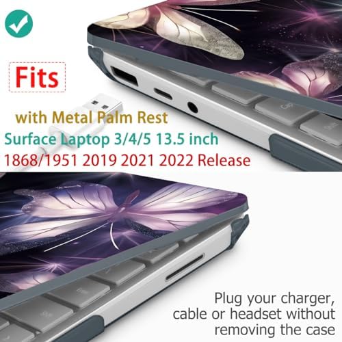 Mektron Case for 13.5" Microsoft Surface Laptop 5/4/3 with Metal Palm Rest Model 1951/1868, 2019/2021/2022 Release Plastic Hard Shell Cover with Screen Protector, Glittering Butterfly - Image 3