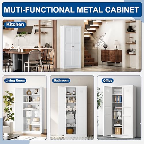 Fesbos Metal Storage Cabinet-71” Tall Steel File Cabinets with Doors and 5 Adjustable Shelves-White Steel Storage Cabinet for Home,Kitchen, School, Office, Garage - Image 5