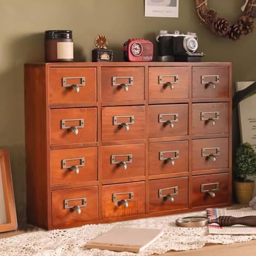 Wooden Desk Drawer Organizer, Classic Vintage Desk Organizer for Tabletop, Wood Storage Box, Desktop Organizing Cabinet with Drawers for Office Study Table(16-Drawer, Brown) - Image 2