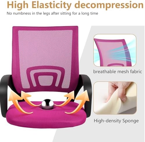 BestOffice | Ergonomic Office Chair | Mid-Back Swivel Desk Chair | Breathable Backrest & Lumbar Support | Adjustable Height | Sponge Seat | Rolling Wheels | Peach Pink | for Adults & Women - Image 6