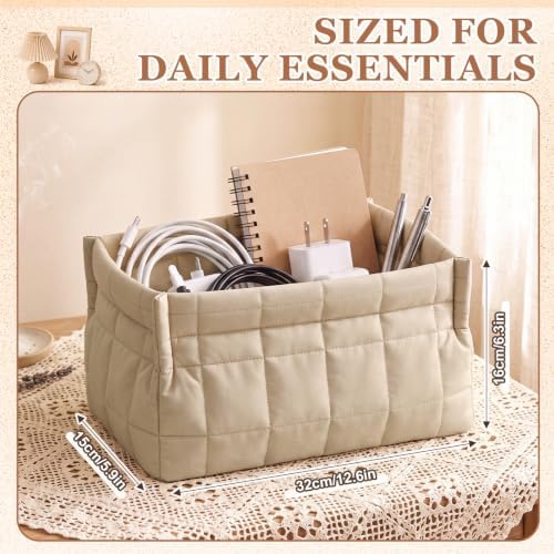 Mifoci 4 Pack Quilted Small Fabric Storage Basket for Table Shelf Toy Organizer Decorative Boho for Organizing Closet Decor Home Nursery Table Laundry Toy Clothes(Khaki) - Image 2