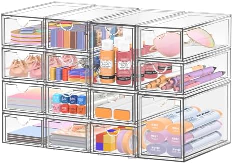 Desk Organizer with 14 Drawers, Clear, Stackable by FODIENS
