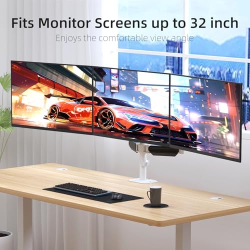 suptek Triple Monitor Mount for Most 17 to 32 inch Screens,Gas Springs Adjustment Triple Monitor Desk Mount Stand with Clamp & Grommet Kit,White(MDX003W) - Image 5
