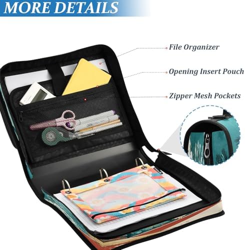 3-Ring Zipper Binder with Shoulder Strap Zip-Up Expanding File Folder Organizer Storage Fireproof Accordion Trapper Keeper Home School Office Three Butterfly (Puppy Surfboard) - Image 4