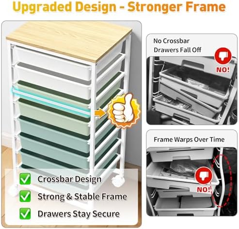 SUNALLY Rolling Cart With 8 Drawers,Storage Drawer Cart for Craft Art,Green - Image 3