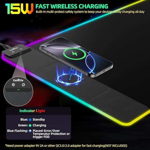 Mouse Pad with Wireless Charging, Large Desk Mat with Adapter, 31.5"x15.7" - Image 3