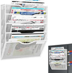 5-Tier Magnetic File Organizer, No Drilling Installation, White Magnetic Paper Holder, Magazine Rack for Refrigerator and File Cabinets by LQPAFZ