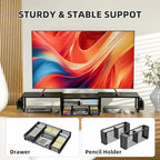 Simple Trending Dual Monitor Stand with Drawer and 2 Pen Holders, Black - Image 6