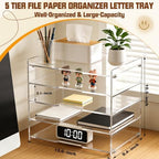 Leffis 5 Tier Large Capacity Acrylic Desk Organizer, Clear Paper Tray - Image 2