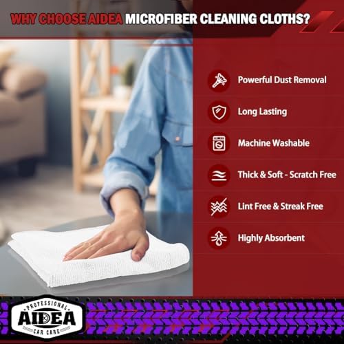 AIDEA Microfiber Cleaning Cloth White, 600PK, Shop Towels 12×12" - Image 3