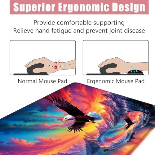 Large Keyboard Mouse Pad Set, Extended Mouse Pad+Keyboard Wrist Rest Support, Memory Foam Ergonomic Easy Typing, 4Pcs (31.5×11.8 in) Desk Pad Set for Office Home,Beautiful Bald Eagle Flying - Image 5