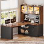 SEDETA L Shaped Computer Office Desk with 3 Wood Drawer and Large Bookshelf by SEDETA