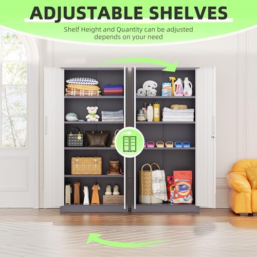 INTERGREAT Metal Storage Cabinet, 72" Locking Steel Cabinets with 2 Door and 4 Adjustable Shelves, Tall Metal Cabinet for Home Office, Garage, Warehouse,(New Grey) - Image 4