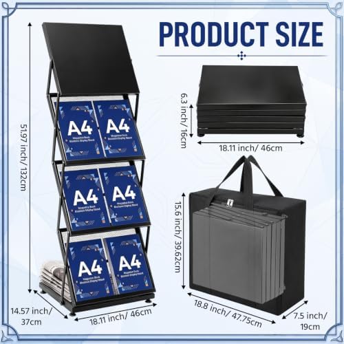 AmazingSpark Brochure Display Stand Foldable Magazine Rack Portable Double A4 Size Literature Brochure Holder Magazine Rack Metal 10 Pockets with Carrying Bag for Trade Show Exhibition Office (4-tier) - Image 2