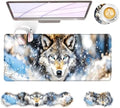 Large Keyboard Mouse Pad Set, Extended Mouse Pad+Keyboard Wrist Rest Support, Memory Foam Ergonomic Easy Typing, 4Pcs (31.5×11.8 in) Desk Pad Set for Office Home,Snowy Wolf by Unknown