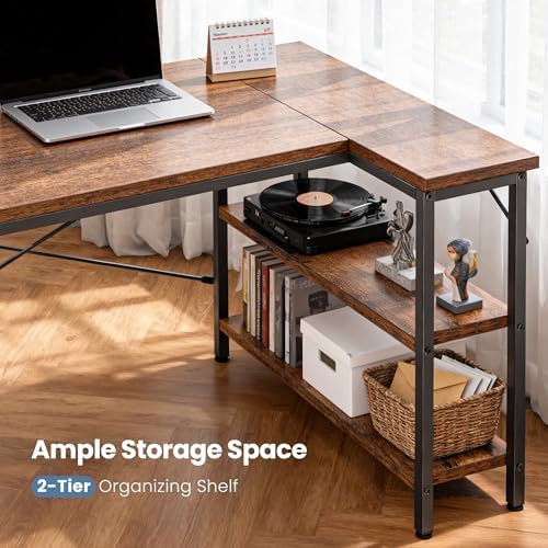 DUMOS 55" L Shaped Computer Desk, Corner Desks with Storage Shelves, Brown - Image 5