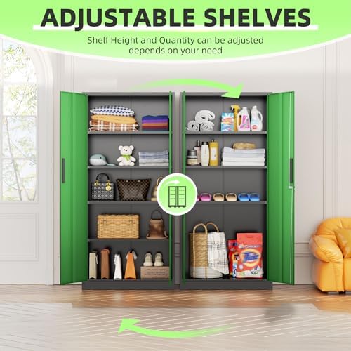 INTERGREAT Metal Storage Cabinet, 72" Locking Steel Cabinets with 2 Door and 4 Adjustable Shelves, Tall Metal Cabinet for Home Office, Garage, Warehouse,(Black+Green) - Image 5