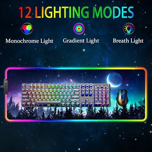RGB Gaming Mouse Pad, Large Mousepad with Led Light, Gaming Accessories Keyboard Pad for Desk, Non-Slip Rubber Base Big Mouse Mat for Gamer, 31.5 X 11.8 Inch, Moon Starry Sky - Image 2