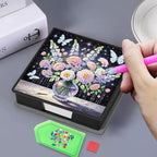 4PCS Diamond Art Painting PU Notecard Box DIY Craft Sticky Note Box with 160 Sheets of Paper Sticky Note Holder for Living Room Home Office Decoration for Adults Beginners Desk Organiser(Vase) - Image 3