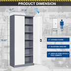 Fesbos Metal Storage Cabinet-71” Tall Steel File Cabinets with Lockable Doors and Adjustable Shelves-Gray&White Steel Storage Cabinet for Home,Kitchen, School, Office, Garage - Image 3