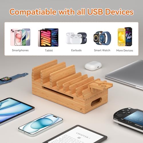 Pezin & Hulin Bamboo Charging Station for Multiple Device Phone Watch Stand - Image 2