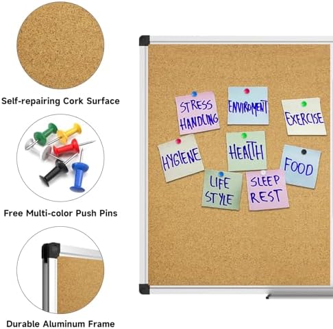 XBoard Magnetic whiteboard Corkboard Combo,36 x 24 Inches - Image 2
