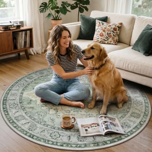 5FT Round Office Chair Mat for Hardwood Floor, Non-Slip Washable Green - Image 3