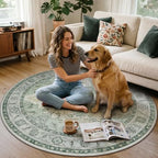 4FT Round Office Chair Mat for Hardwood Floor, Non-Slip Washable Green - Image 7