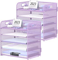 2 Pack 5-Tier Purple Desk Organizer with Handle Mesh Desk File/Paper Organizer Letter Tray for Office, School and Home Easy Installation Purple Office Supplies by SUPEASY