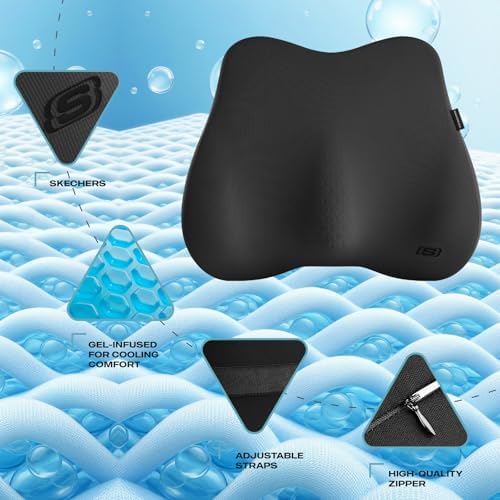 Skechers Lumbar Pillow Premium Gel & Memory Foam, Lumbar Support Pillow for Office,Chair Lower Back Pain Relief Lumbar Pillow,Ergonomic Back Support Pillow for Office Chair,Car,Home,Travel,Black - Image 3