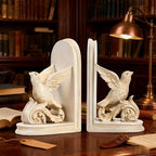 2PCS Vintage Bookends White Resin Decorative Bookends with Bird Bookends for Kids Rooms Decorative Book Ends for Heavy Books (White Bird) - Image 3