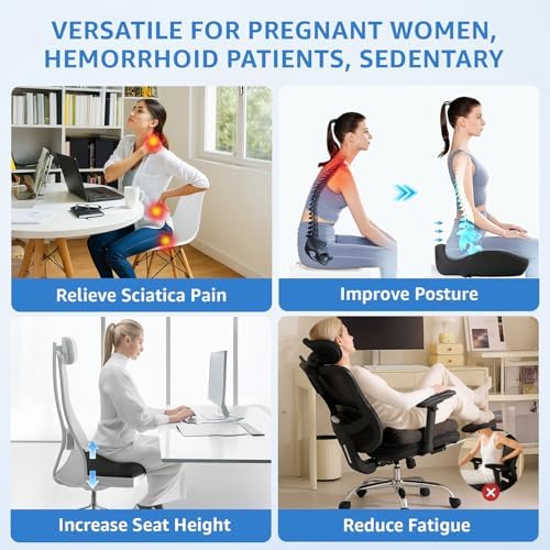 Sytopia Extra Large Office Chair Cushion, 19" x 17" Ergonomic Memory Foam Seat Cushion, Pressure Relief for Tailbone Pain, Sciatica & Hip Pain, Booster Pad for Sitting & Driving, Extra Cover (Black) - Image 4
