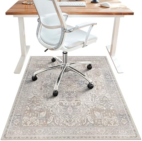 48"x72" Office Chair Mat for Hardwood Floor, Non-Slip Washable Khaki Blue by BESBLEE