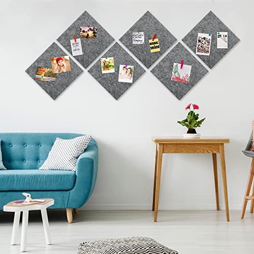 AKTOP Cork Bulletin Board 12x12, 1/2" Thick Felt Cork Board Tiles 12 Pack, Small Square Pin Board for Wall, Self Adhesive Corkboards with 120 Push Pin Wood Clips for School, Home & Office, Grey - Image 2