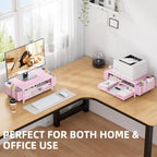 Monitor Stand Riser with Mesh Drawer and 2 Side Pen Holders, Pink Metal Top - Image 7