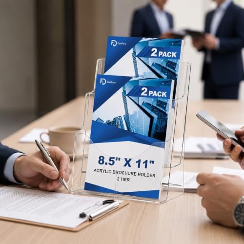 2 Pack Acrylic Brochure Holder 8.5 x 11, 2 Tier Brochure Display Stand with Removable Divider for 4 x 9 inches Trifold Pamphlets, acrylic flyer holder 8.5 x 11 Stands for Flyer, Pamphlet, Magazine - Image 6