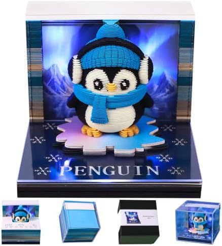 2027 3D Paper Carving Desk Calendar With LED Light (Aurora Penguin) by Divtada