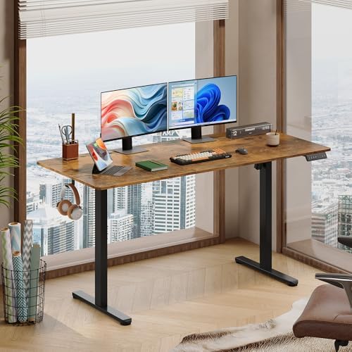 DEVAISE Computer Desk, Home Office, 63 Inch with Adjustable Height, Rustic Brown - Image 2