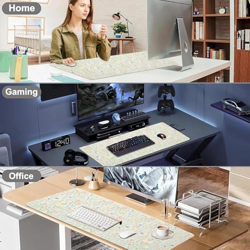 Watercolor Ditsy Floral Office Desk Mat 31.5" x 15.7" Desktop Mat PU Leather Large Mouse Pad White Mousepad Non-Slip Table Mat for Girls, Women, Home, Work, Computer, and Gaming - Image 6