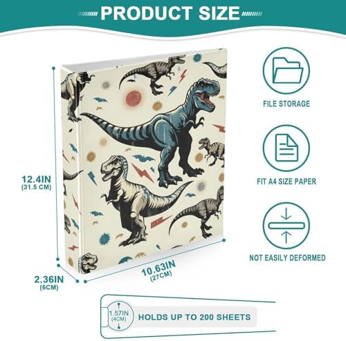 JIPONI 3 Ring Binder Dinosaurs Rex 1 Inch Round Binders for Men Women Students, Cute File Organizer for Office School, 1pc - Image 4