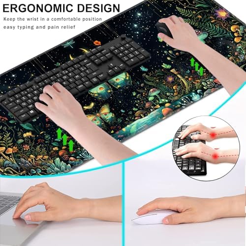 Keyboard Wrist Rest and Mouse Pad with Wrist Support Set Ergonomic Coaster,Memory Foam,Easy Typing Pain Relief,Large XL Desk Mat 31.5"x 11.8",Butterfly Moon - Image 6