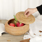 Hipiwe Round Rattan Boxes with Lid Natural Woven Picnic Storage Basket Bin - Image 6