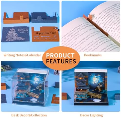 3D Art Calendar Memo Pad 2027,Desk Time Piece Calendar 3D Riverside Pavilion Notepad Creative Rip Away Calendar Paper Carving Note - Image 5