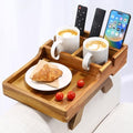 Acacia Wood Couch Armrest Table with 2 Cup Holders & Remote Slot 15.4"x9.8" by AISONGDONG